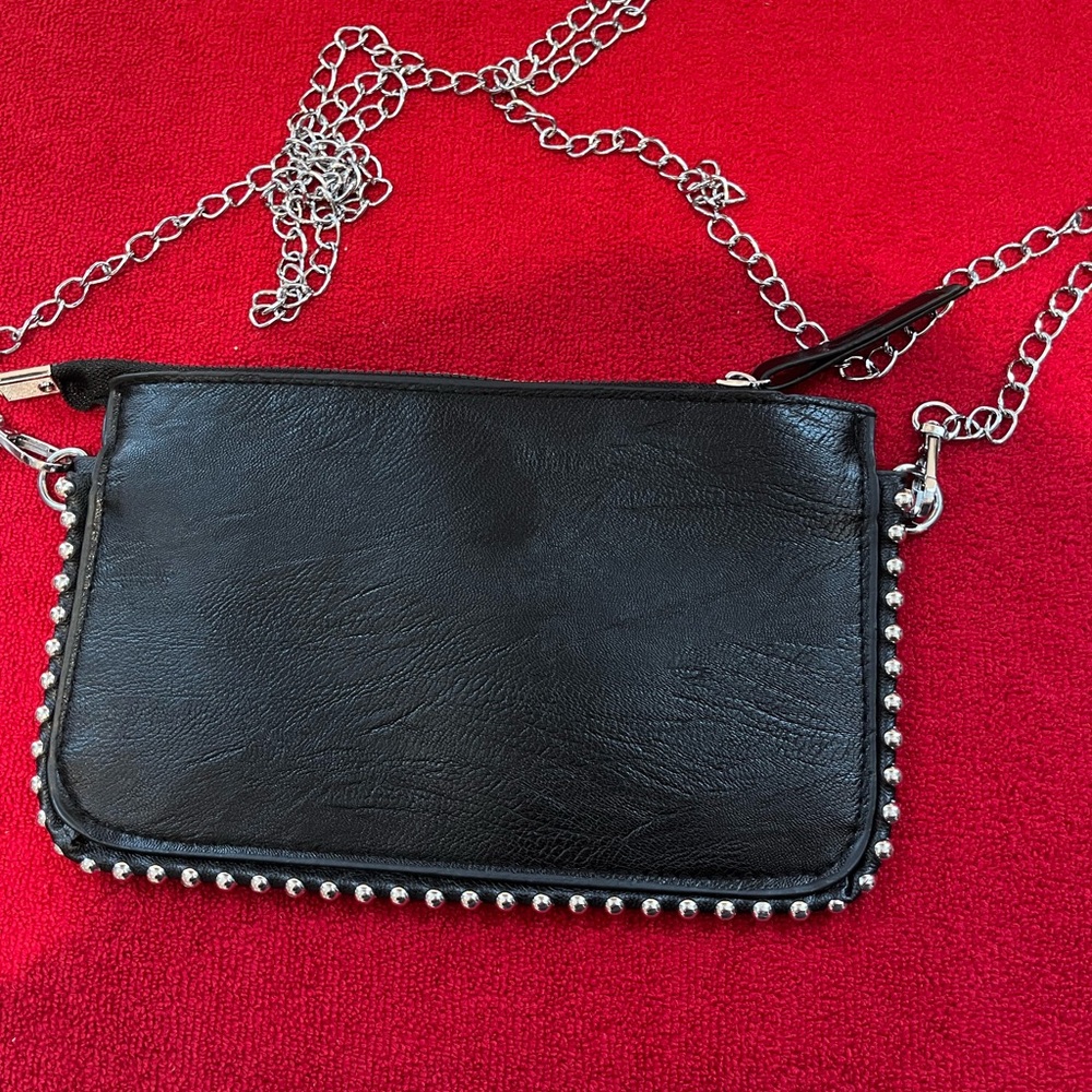 Black Leather Studded Chain Bag